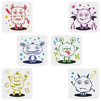 6Pcs 6 Styles Halloween Theme PET Hollow out Drawing Painting Stencils Sets for Kids Teen Boys Girls, for DIY Scrapbooking, Monster Pattern, 15x15cm, 1 Style/pc
