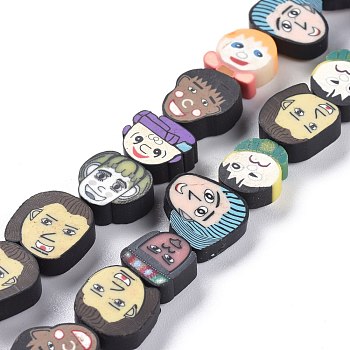 Handmade Cartoon Printed Polymer Clay Beads Strands, Cartoon Character, Colorful, 10.6~15.2x10.2~14x4.5mm, Hole: 1.8mm, about 30pcs/Strand, 14.96''(38cm)