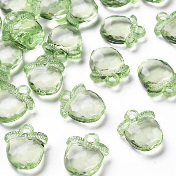 Transparent Acrylic Pendants, Faceted, Apple, Lime Green, 20x17x5~6mm, Hole: 3mm, about 480pcs/500g