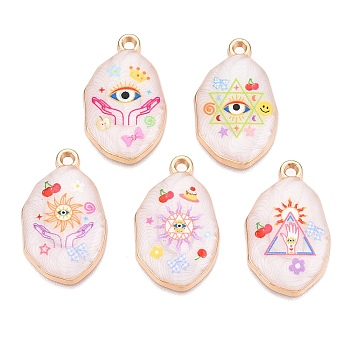 Printed Rack Plating Alloy Enamel Pendants, Golden, Oval Charm, Mixed Shapes, 28.5x17x4mm, Hole: 1.8~2mm