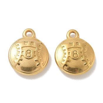 Ion Plating(IP) 304 Stainless Steel Pendants, Baseball Charm, Real 18K Gold Plated, 17.5x14x4.5mm, Hole: 1.8mm