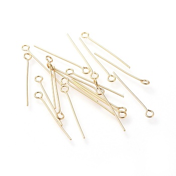 304 Stainless Steel Eye Pins, Real 18k Gold Plated, 25x3mm, Hole: 1.8mm, Pin: 0.7mm
