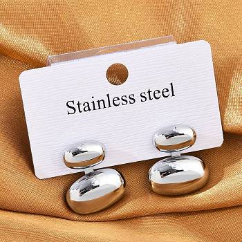 304 Stainless Steel Oval Stud Earrings, Stainless Steel Color, 19.5x17mm