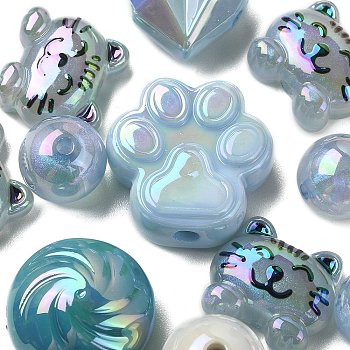 Acrylic Beads, Mixed Shapes, Blue, 8~51x8~51x6~27.5mm, Hole: 1.8~3.8mm