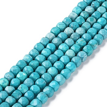 Natural Howlite Beads Strands, Dyed, Faceted Cube, 5x5x5mm, Hole: 0.8mm, about 78pcs/strand, 15.20~15.35 inch(38.6~39cm)