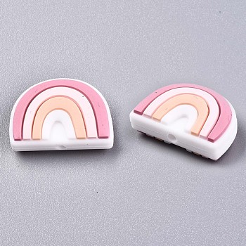 Food Grade Eco-Friendly Silicone Focal Beads, Chewing Beads For Teethers, DIY Nursing Necklaces Making, Rainbow, Light Coral, 17~18x25x9mm, Hole: 2mm
