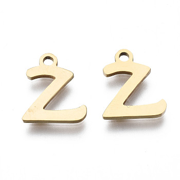 201 Stainless Steel Charms, Laser Cut, Alphabet, Golden, Letter.Z, 12x10x1mm, Hole: 1.4mm