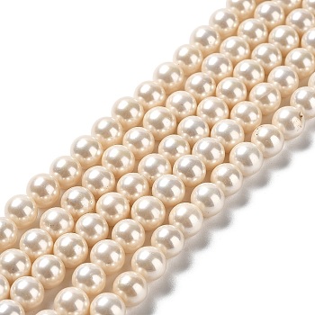 Shell Pearl Bead Strands, Rainbow Plated, Grade A, Round, PeachPuff, 6mm, Hole: 1mm, about 62pcs/strand, 16 inch