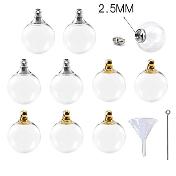 10Pcs Glass Round Bottle Pendants, with Brass Finding, Openable Urn Ashes Pendants, Clear, 20mm