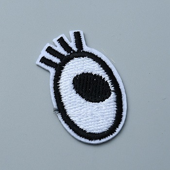 Single Eye Polyester Embroidery Cloth Iron on/Sew on Patches, Costume Accessories, Black & White, 41.5~42x23.5x1mm