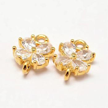 Flower Brass Micro Pave Cubic Zirconia Links, Golden, 12x8x3mm, Hole: 1.5mm