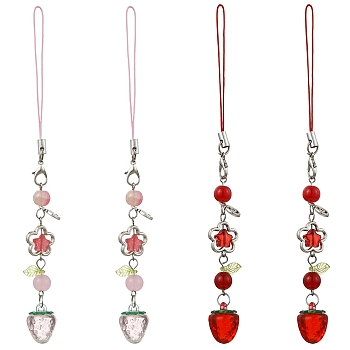 2Pcs Acrylic & Glass Mobile Straps, Strawberry, Mixed Color, 147mm
