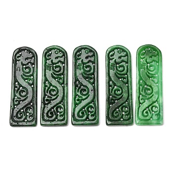 Dyed Natural Myanmar Jade Carved Pendants, Hollow Rectangle with Dragon Charms, Green, 43~43.5x14x2~3mm, Hole: 0.9mm