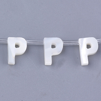 Sea Shell Beads, Top Drilled Beads, Letter, Letter.P, 10x7x3mm, Hole: 0.8mm