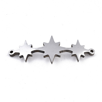 304 Stainless Steel Link Connectors, Laser Cut, Star, Stainless Steel Color, 11.5x30x1.5mm, Hole: 1mm