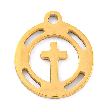 304 Stainless Steel Charms, Laser Cut, Real 18K Gold Plated, Cross, 11.5x10x1mm, Hole: 1.2mm