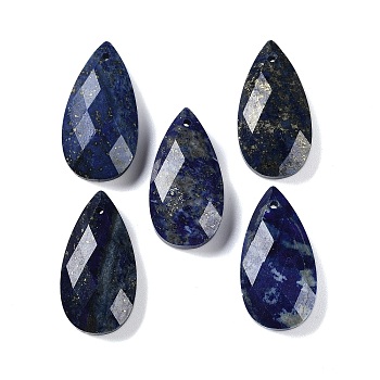 Natural Lapis Lazuli Pendants, Faceted, Teardrop, 25x13x6mm, Hole: 1mm