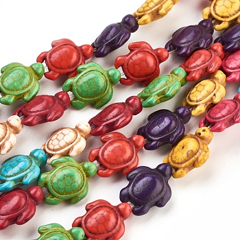 Synthetic Howlite Beads, Dyed, Turtle, Mixed Color, 17~18x13~14x6.5~7.5mm, Hole: 1mm, about 23pcs/strand, 15.04 inch(38.2cm)