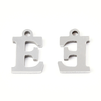 201 Stainless Steel Charms, Alphabet, Letter.E, 9x6x1mm, Hole: 1mm