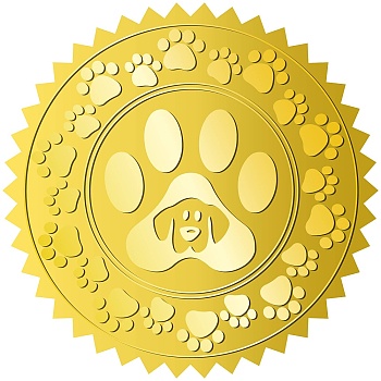 34 Sheets Self Adhesive Gold Foil Embossed Stickers, Round Dot Medal Decorative Decals for Envelope Card Seal, Paw Print, 165x211mm, Stickers: 50mm