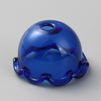 Transparent Glass Bead Cap Flower, Multi-Petal, Dark Blue, 23.5~24x12~15mm, Hole: 4mm
