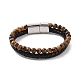 Natural Mixed Gemstone Beaded & Microfiber Leather Cord Double Layer Multi-strand Bracelet(BJEW-G658-04P)-2