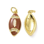 Rack Plating Brass Micro Pave Cubic Zirconia Pendants, with Jump Ring and Enamel, Long-Lasting Plated, Cadmium Free & Lead Free, Rugby Charm, Real 18K Gold Plated, 20x9x3.5mm, Hole: 3mm(X-KK-C008-28G)
