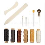 Leather Craft Kits, Including Waxed Cotton Thread, Plastic Creaser, Sewing Needles, Sewing Needle Storage Box and Awl, Mixed Color, 16pcs/set(OFST-PW0003-17A)