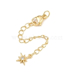 Brass Micro Pave Cubic Zirconia Ends with Chain, Star, with Stainless Steel Clasp, Real 18K Gold Plated, 71mm(KK-H480-56G)