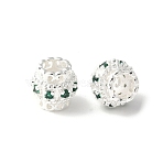 Brass Micro Pave Cubic Zirconia European Beads, Barrel, Rack Plating, Lasting Plated, Cadmium Free & Lead Free, Green, 8x7.5mm, Hole: 4mm(KK-U067-08S-02)