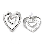 Non-Tarnish 304 Stainless Steel Stud Earrings, Hollow Heart, Stainless Steel Color, 27.5x25.5mm(EJEW-D104-03P)