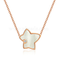 Stainless Steel Rhinestone Pendant Necklaces, Twist Star, Rose Gold, 17.72 inch(45cm)(NO6391-1)