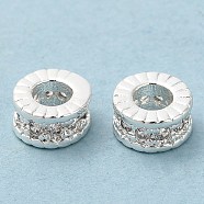 Rack Plating Brass Micro Pave Cubic Zirconia Beads, Long-Lasting Plated, Lead Free & Cadmium Free, Column, Silver Color Plated, 6x3mm, Hole: 2.8mm(KK-A186-03B-S)