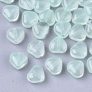 Transparent Spray Painted Glass Beads, Heart, Imitation Jelly, Aquamarine, 6x6x4mm, Hole: 0.9mm(X-GLAA-N035-02-A05)