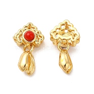 Rack Plating Brass with Resin Ice Pick Pinch Bails, Cadmium Free & Lead Free, Golden, Flower, Red, 15.5mm(KK-G457-02G-01)