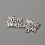 Tibetan Style Alloy Pendants, Word NEW YORK with Heart, Antique Silver, 15x15x2mm, Hole: 1.6mm(FIND-CJC0004-48AS)