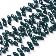 Imitation Jade Opaque Solid Color Glass Beads Strands, Top Drilled Beads, Faceted, Teardrop, Dark Slate Gray, 12x5.5~6mm, Hole: 0.8mm, about 99pcs/strand, 16.93 inch(43cm)(EGLA-L020-NB-O17)