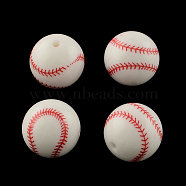 Opaque Acrylic Round Beads, Sports beads, Baseball, White, 20mm, Hole: 2.5mm(MACR-S788-20mm-01)