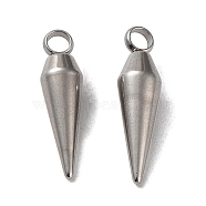 Non-Tarnish 201 Stainless Steel Pendants, Cone Charm, Stainless Steel Color, 18x5mm, Hole: 2.2mm(STAS-M323-29P-1)