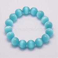 Cat Eye Beads Stretch Bracelets, Round, Sky Blue, 1-7/8 inch(49mm)(BJEW-F242-12mm-02)
