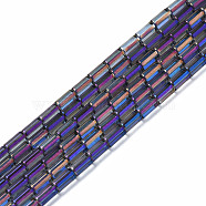 Electroplate Glass Beads Strands, Full Plated, Column, Purple Plated, 4.5~5x2.5mm, Hole: 0.8mm, about 75pcs/Strand, 14.17 inch(36cm)(EGLA-K014-B-FP09)