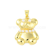 ABS Plastic Pendants, with Brass Findings, Real 18K Gold Plated, Bear, White, 26x20x4.3mm, Hole: 5x3.6mm(KK-E111-06G)