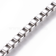 304 Stainless Steel Venetian Chains, Box Chains, Unwelded, Stainless Steel Color, 5.5mm, Links: 5x5.5x3mm(CHS-L020-011P)