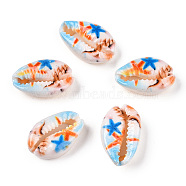 Printed Cowrie Shell Beads, No Hole/Undrilled, Starfish
 Pattern, Starfish, 18.5~22x13~14.5x6~7.5mm(SSHEL-ZX006-05A)