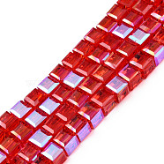 Electroplate Transparent Glass Beads Strands, Faceted, Cube, Red, 7x7x6.5mm, Hole: 1.2mm, about 100Pcs/strand, 25.98 inch(66cm)(EGLA-N002-28-H01)