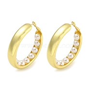 Rack Plating Brass with ABS Plastic Pearl Hoop Earrings for Women, Cadmium Free & Lead Free, Long-Lasting Plated, Real 18K Gold Plated, 51x10mm(EJEW-G410-59G)