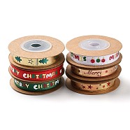 6 Rolls 6 Styles Christmas Hot Stamping Polyester Ribbons, Including Satin Ribbons and Grosgrain Ribbons for Crafts, Gift Package, Flat, Mixed Color, 3/8 inch(10mm), about 5.47 Yards(5m)/Set, 1 roll/style(OCOR-D013-01)