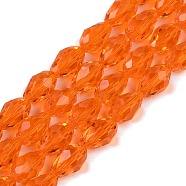 Transparent Glass Beads Strands, Faceted, Teardrop, Dark Orange, 5~6x4mm, Hole: 0.9mm, about 65~67pcs/strand, 15.35~16.14 inch(39~41cm)(EGLA-N013-T4mm-D09)