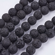 Natural Lava Rock Bead Strands, Round, 10mm, Hole: 1mm, about 40pcs/strand, 15.7 inch(G-R193-18-10mm)