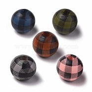 Natural Wood Large Hole Beads, Plaid Beads, Rustic Farmhouse Wood Beads, Round, Mixed Color, 16x15mm, Hole: 4mm(WOOD-S057-025)